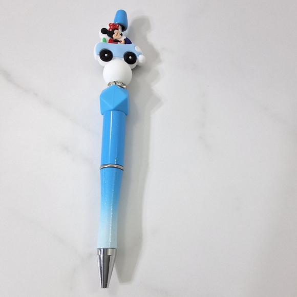 Minnie Mouse Driving Car Blue Beaded Writing Pen, Black Ink Pen, NEW - Picture 1 of 4